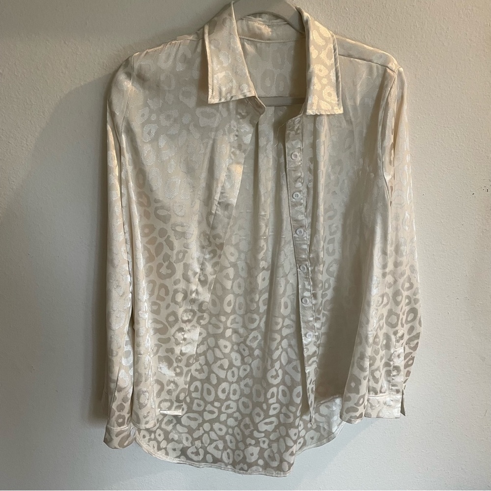 White Shiny Cheetah Print Button Up